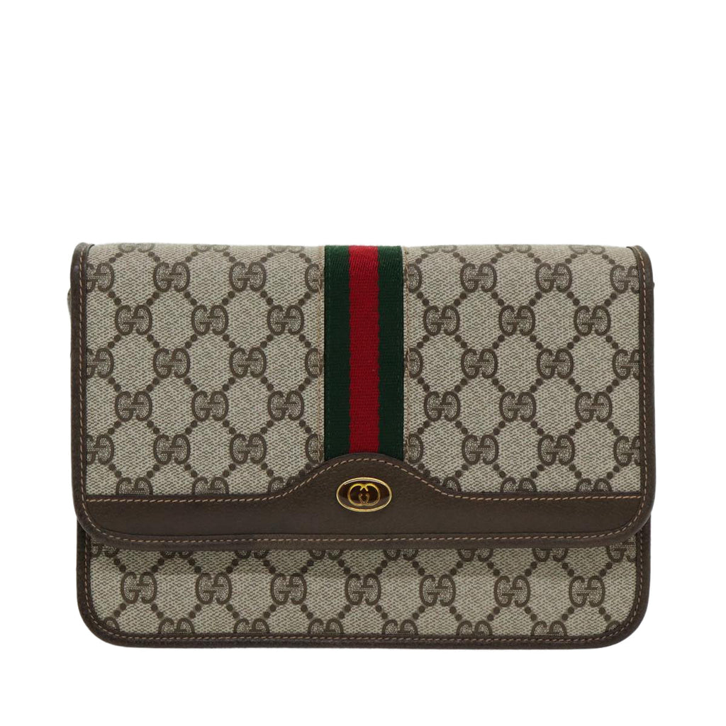 GUCCI GG Canvas Web Sherry Line Shoulder Bag PVC Beige Green Red ep5199