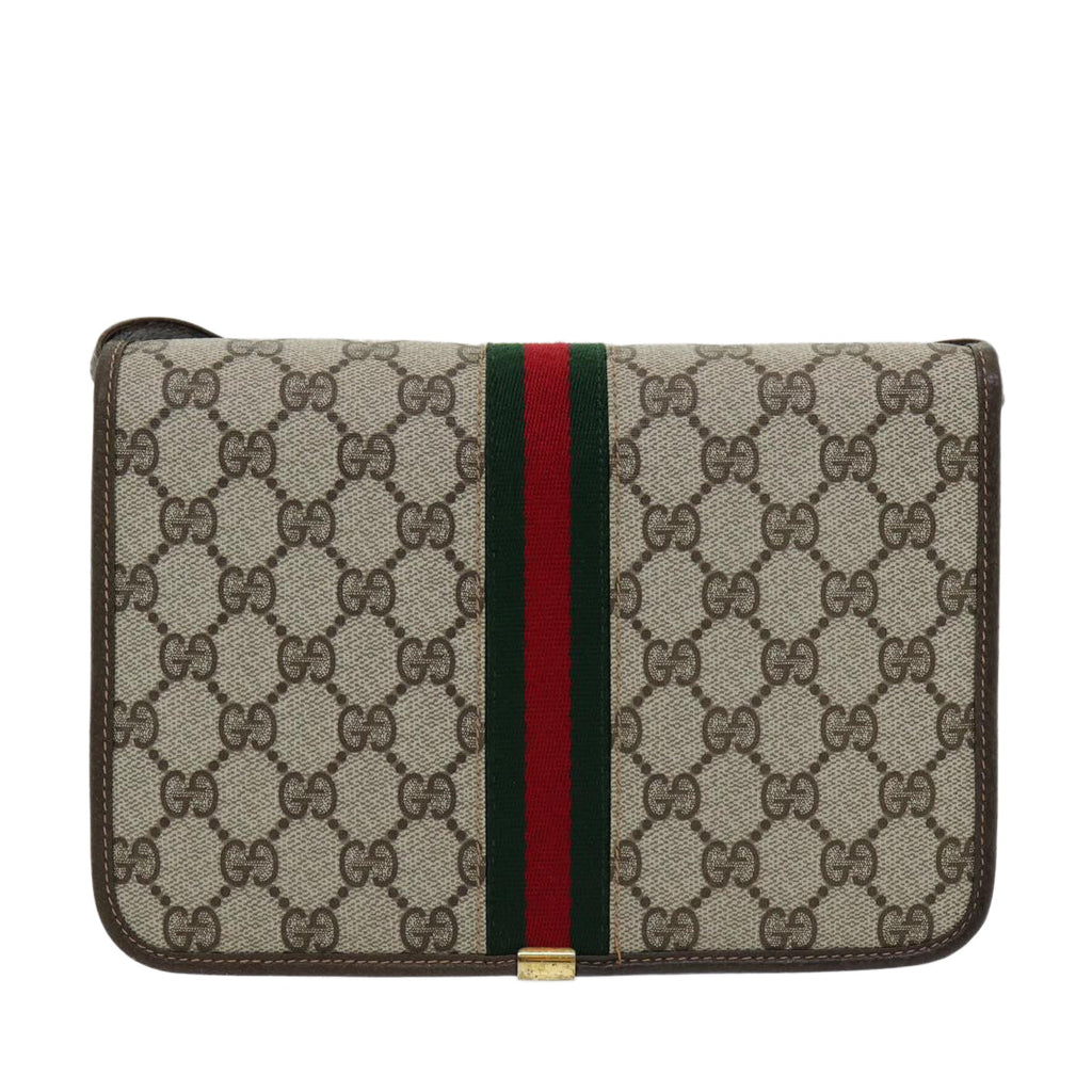 GUCCI GG Canvas Web Sherry Line Shoulder Bag PVC Beige Green Red ep5199