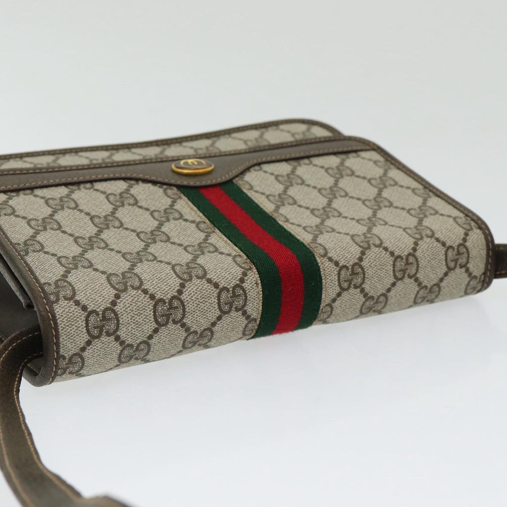 GUCCI GG Canvas Web Sherry Line Shoulder Bag PVC Beige Green Red ep5199