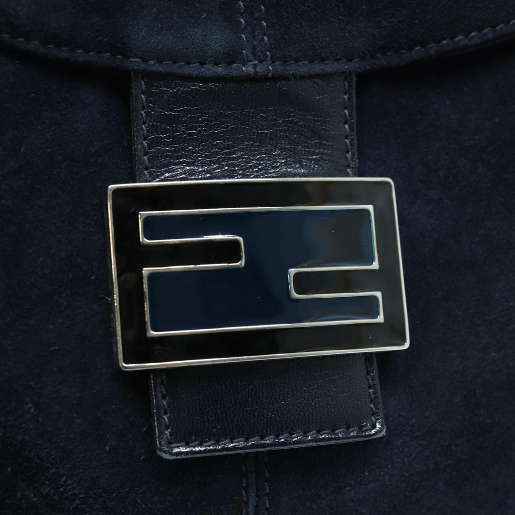 FENDI Mamma Baguette Shoulder Bag Suede Navy Silver ep5217