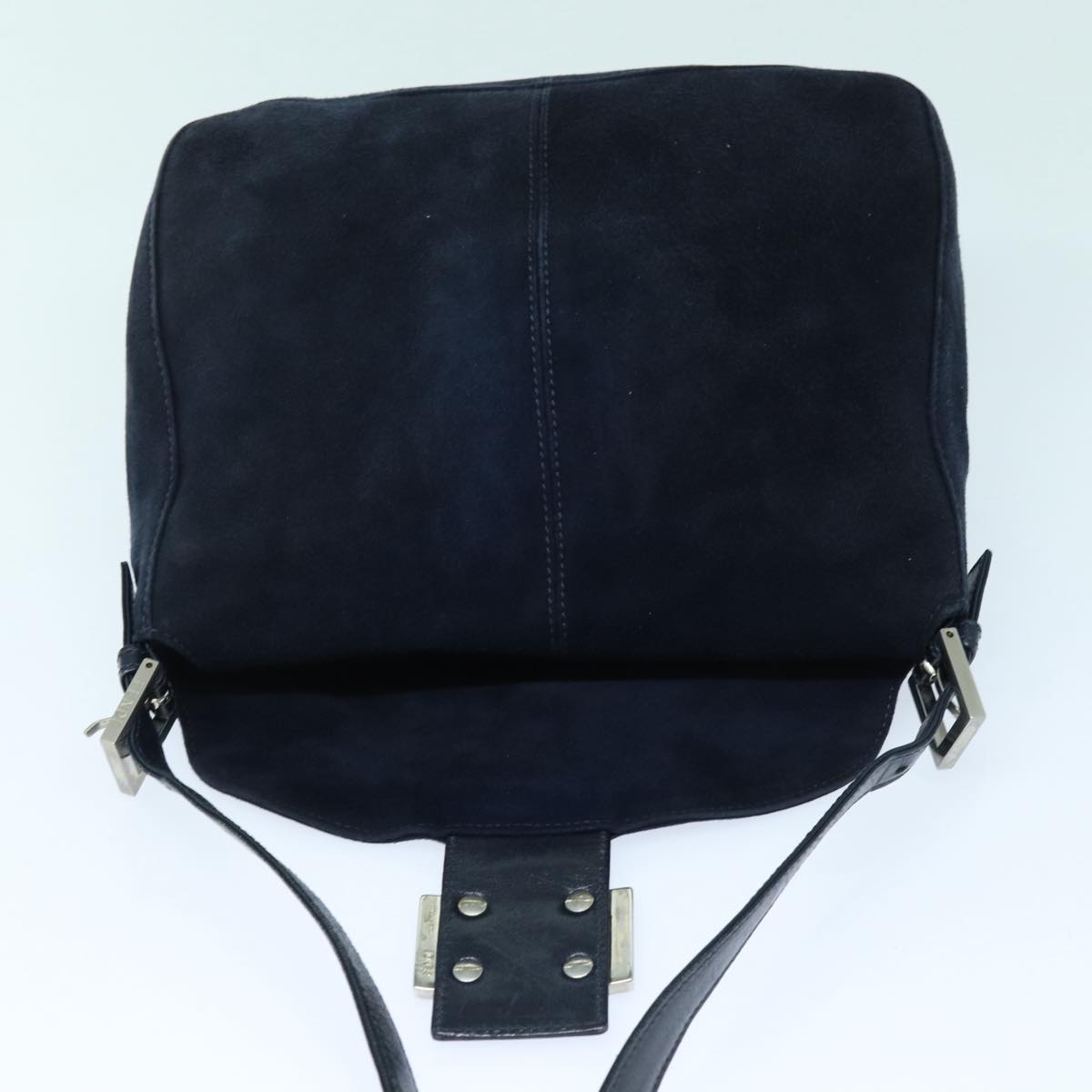 FENDI Mamma Baguette Shoulder Bag Suede Navy Silver ep5217