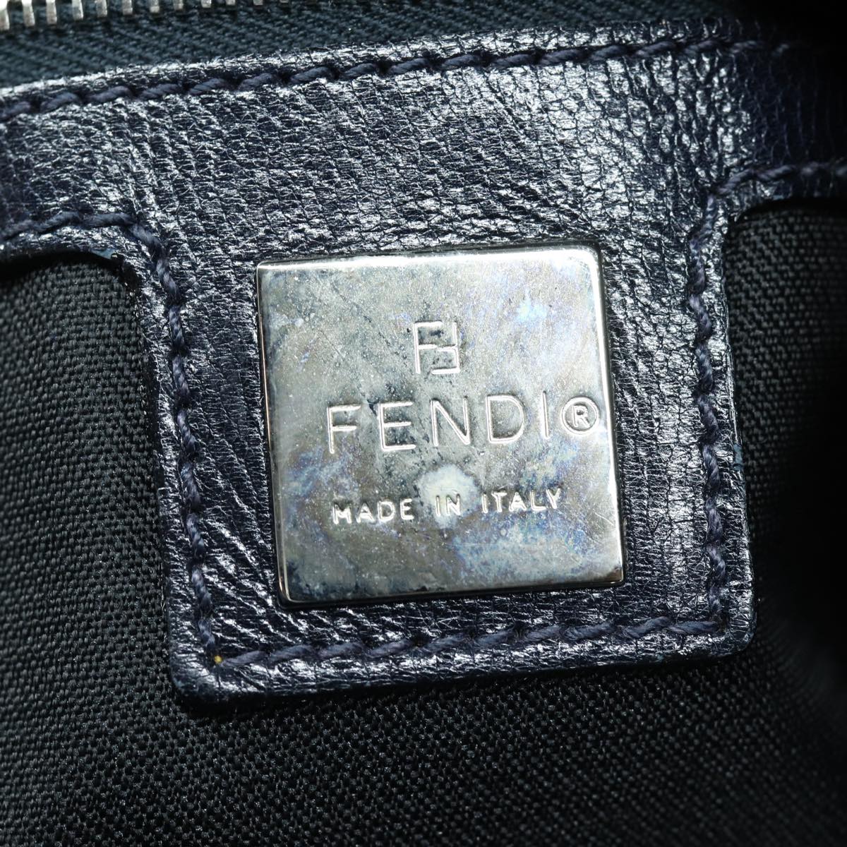 FENDI Mamma Baguette Shoulder Bag Suede Navy Silver ep5217