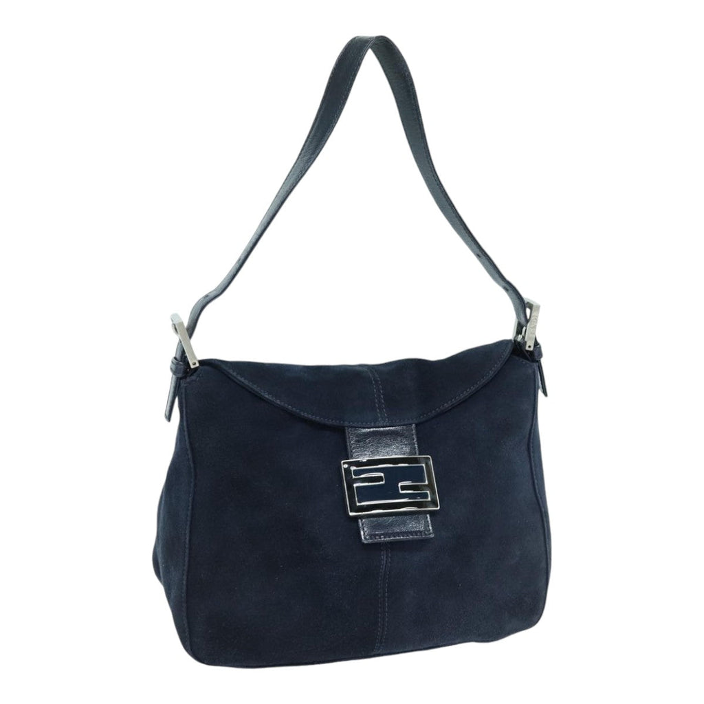 FENDI Mamma Baguette Shoulder Bag Suede Navy Silver ep5217