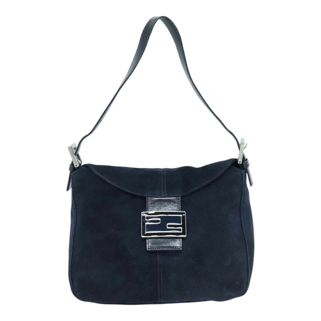 FENDI Mamma Baguette Shoulder Bag Suede Navy Silver ep5217