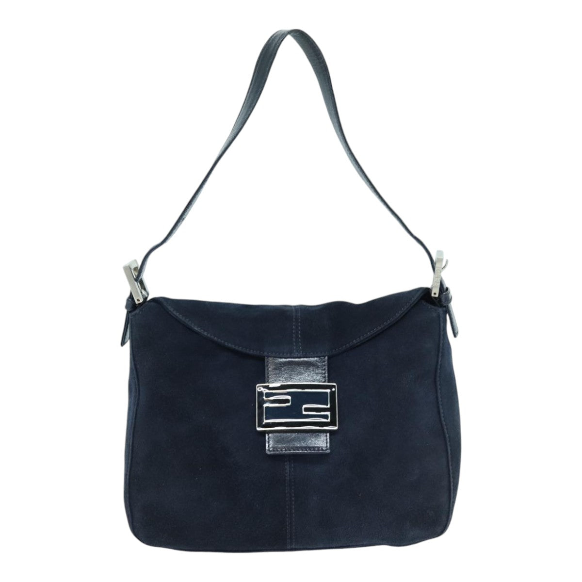 FENDI Mamma Baguette Shoulder Bag Suede Navy Silver ep5217