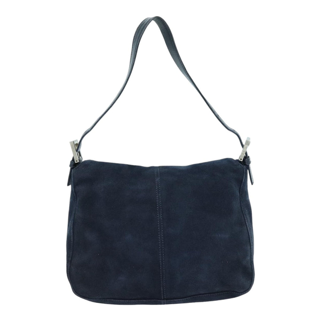 FENDI Mamma Baguette Shoulder Bag Suede Navy Silver ep5217