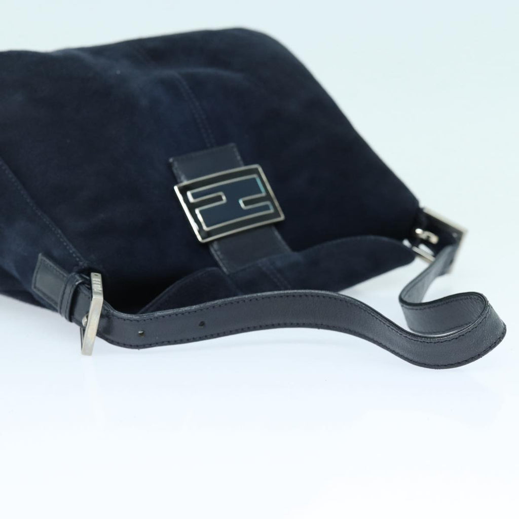 FENDI Mamma Baguette Shoulder Bag Suede Navy Silver ep5217