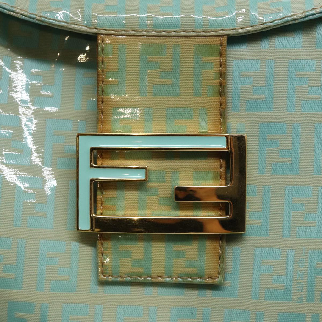 FENDI Zucchino Canvas Mamma Baguette Shoulder Bag Enamel Gold Green ep5220
