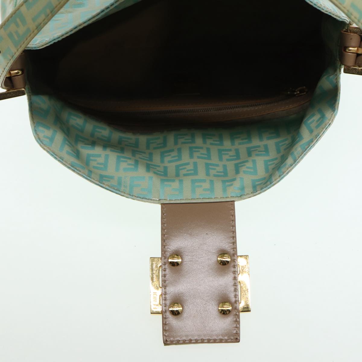 FENDI Zucchino Canvas Mamma Baguette Shoulder Bag Enamel Gold Green ep5220