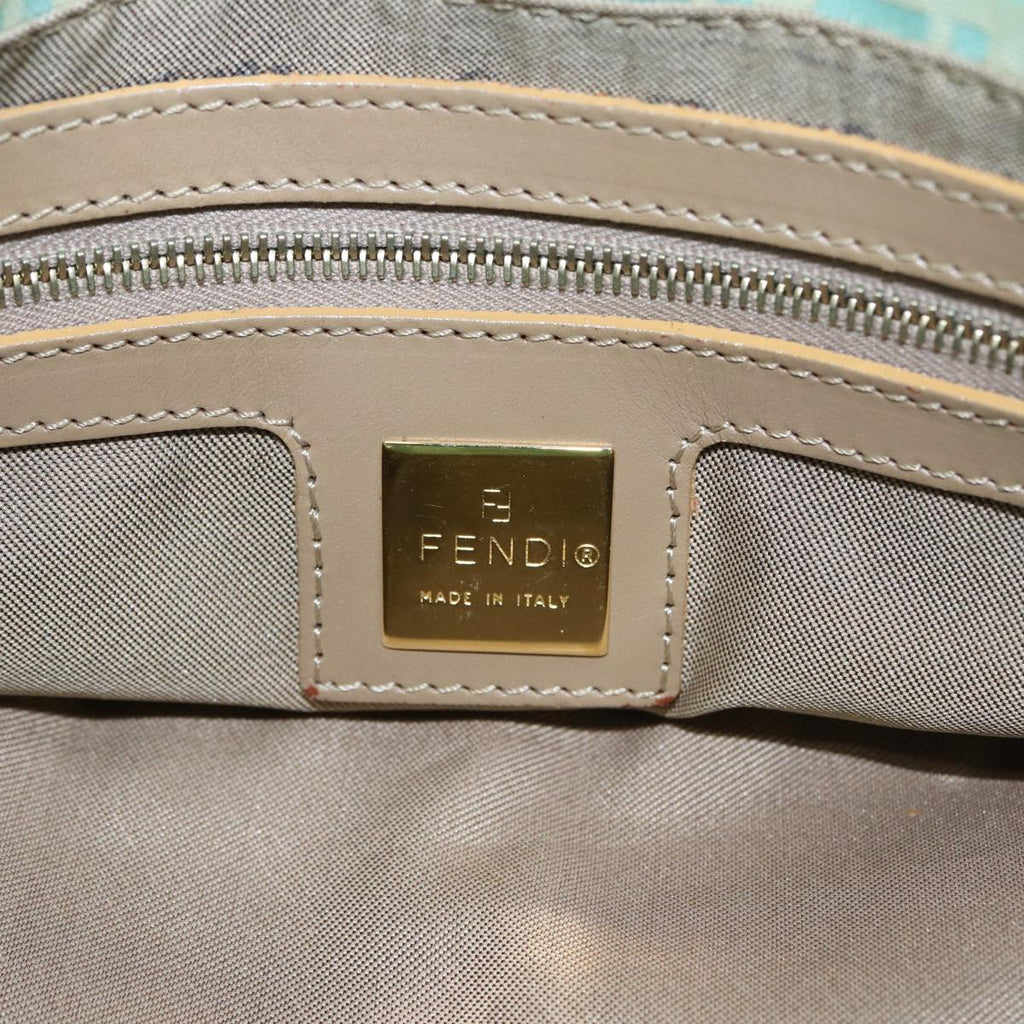 FENDI Zucchino Canvas Mamma Baguette Shoulder Bag Enamel Gold Green ep5220