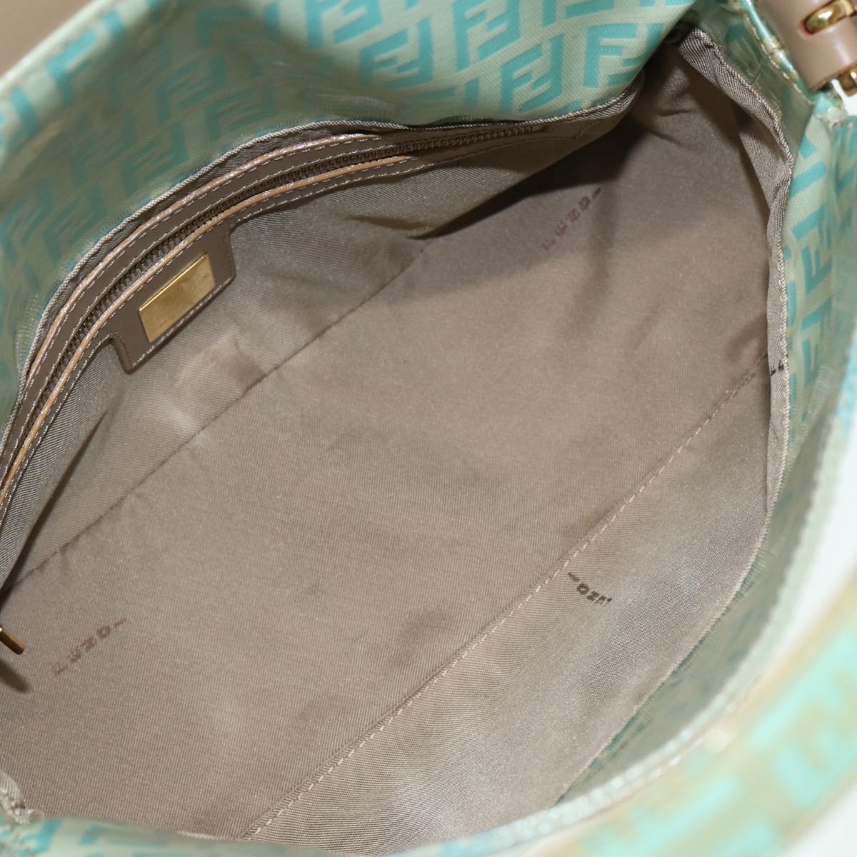 FENDI Zucchino Canvas Mamma Baguette Shoulder Bag Enamel Gold Green ep5220