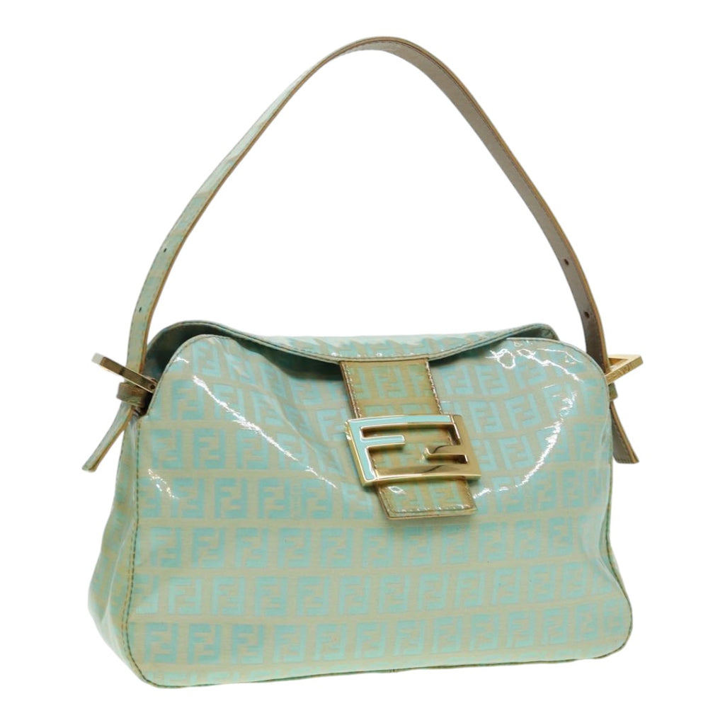 FENDI Zucchino Canvas Mamma Baguette Shoulder Bag Enamel Gold Green ep5220