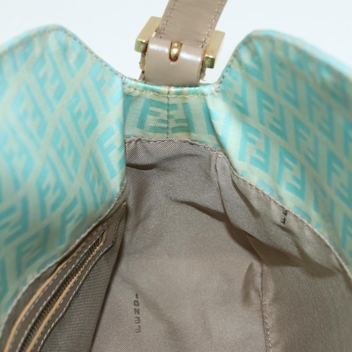 FENDI Zucchino Canvas Mamma Baguette Shoulder Bag Enamel Gold Green ep5220