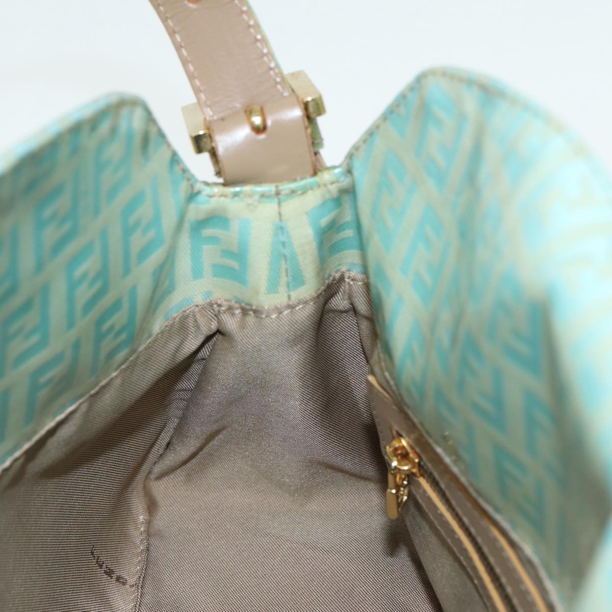 FENDI Zucchino Canvas Mamma Baguette Shoulder Bag Enamel Gold Green ep5220