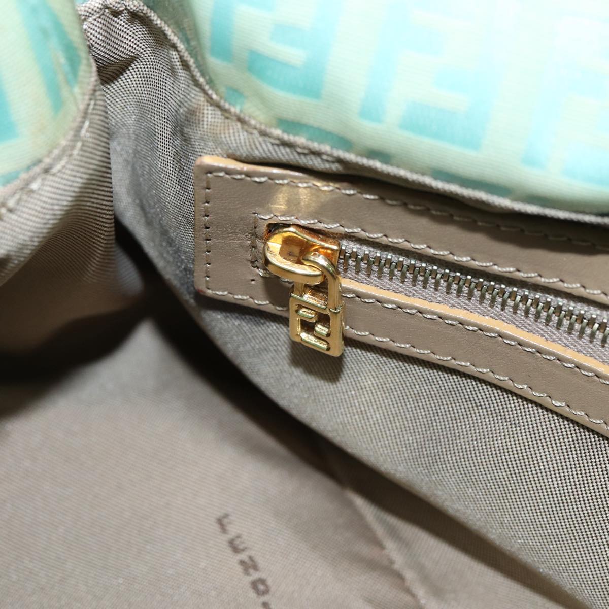 FENDI Zucchino Canvas Mamma Baguette Shoulder Bag Enamel Gold Green ep5220