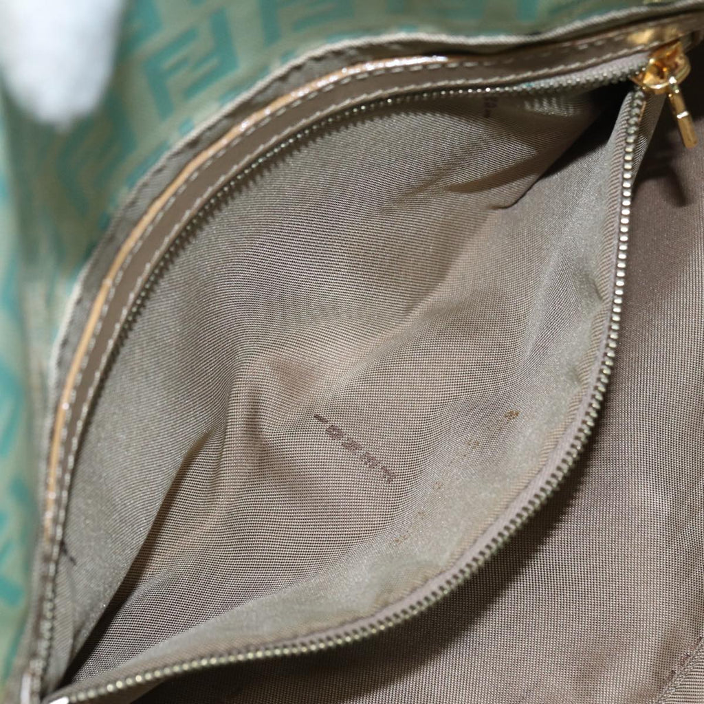 FENDI Zucchino Canvas Mamma Baguette Shoulder Bag Enamel Gold Green ep5220