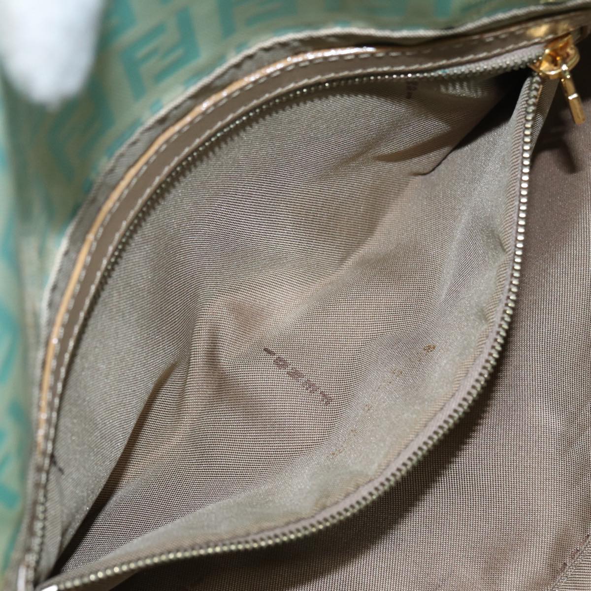 FENDI Zucchino Canvas Mamma Baguette Shoulder Bag Enamel Gold Green ep5220