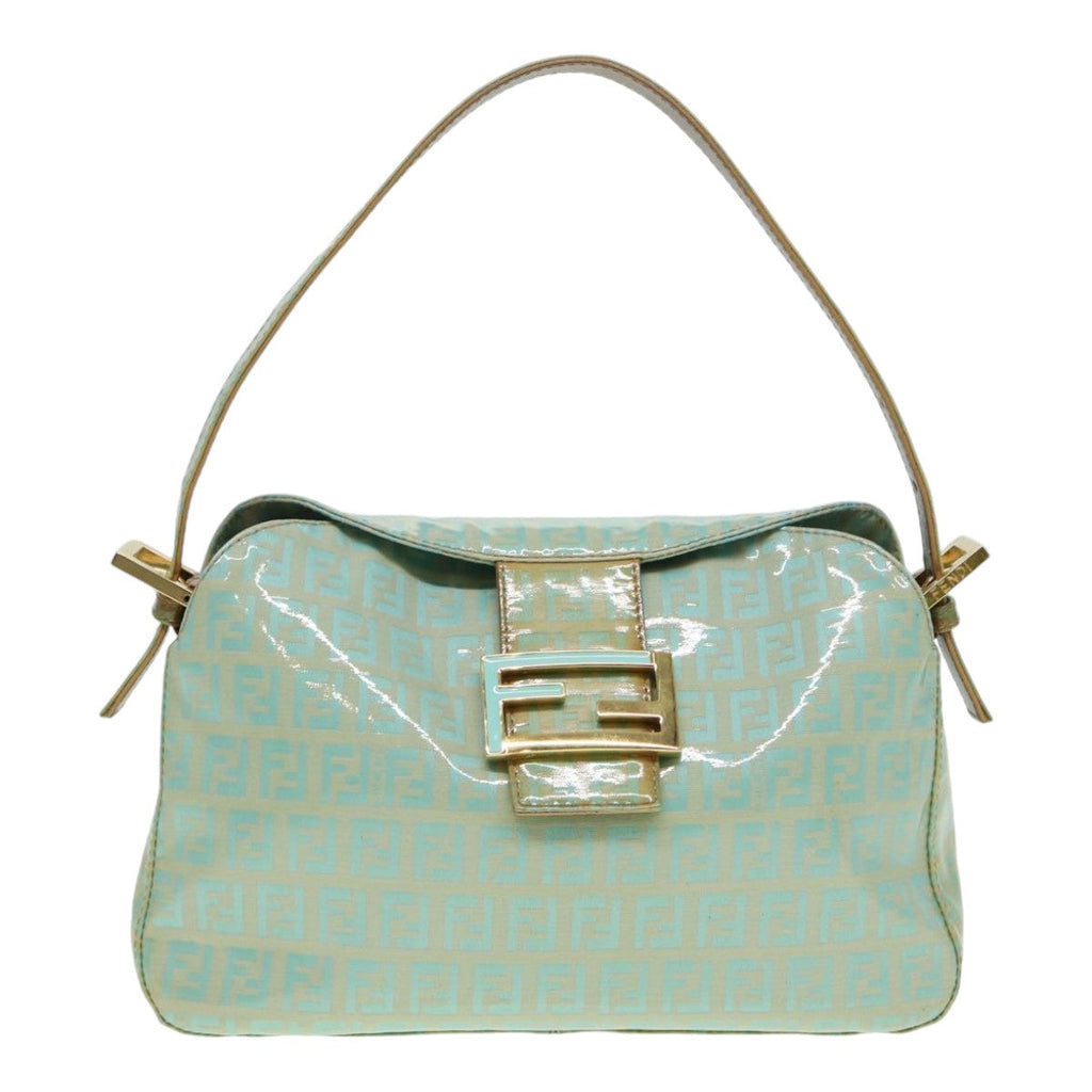 FENDI Zucchino Canvas Mamma Baguette Shoulder Bag Enamel Gold Green ep5220