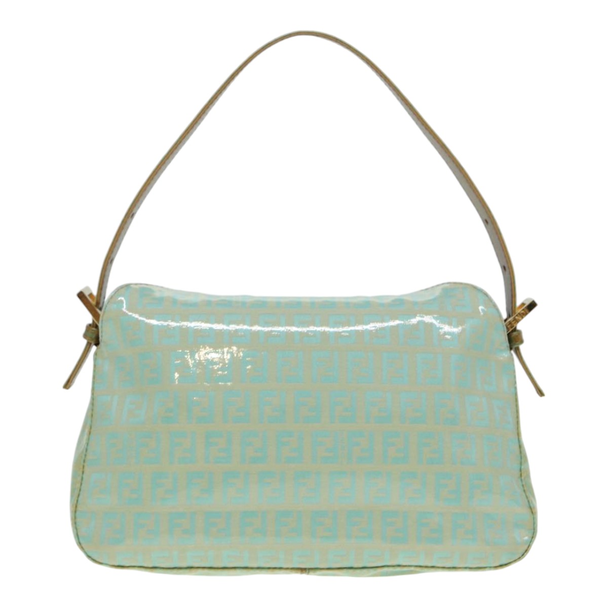 FENDI Zucchino Canvas Mamma Baguette Shoulder Bag Enamel Gold Green ep5220