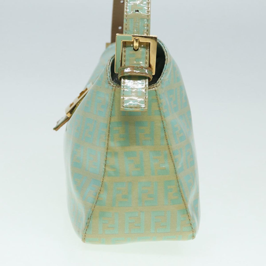 FENDI Zucchino Canvas Mamma Baguette Shoulder Bag Enamel Gold Green ep5220