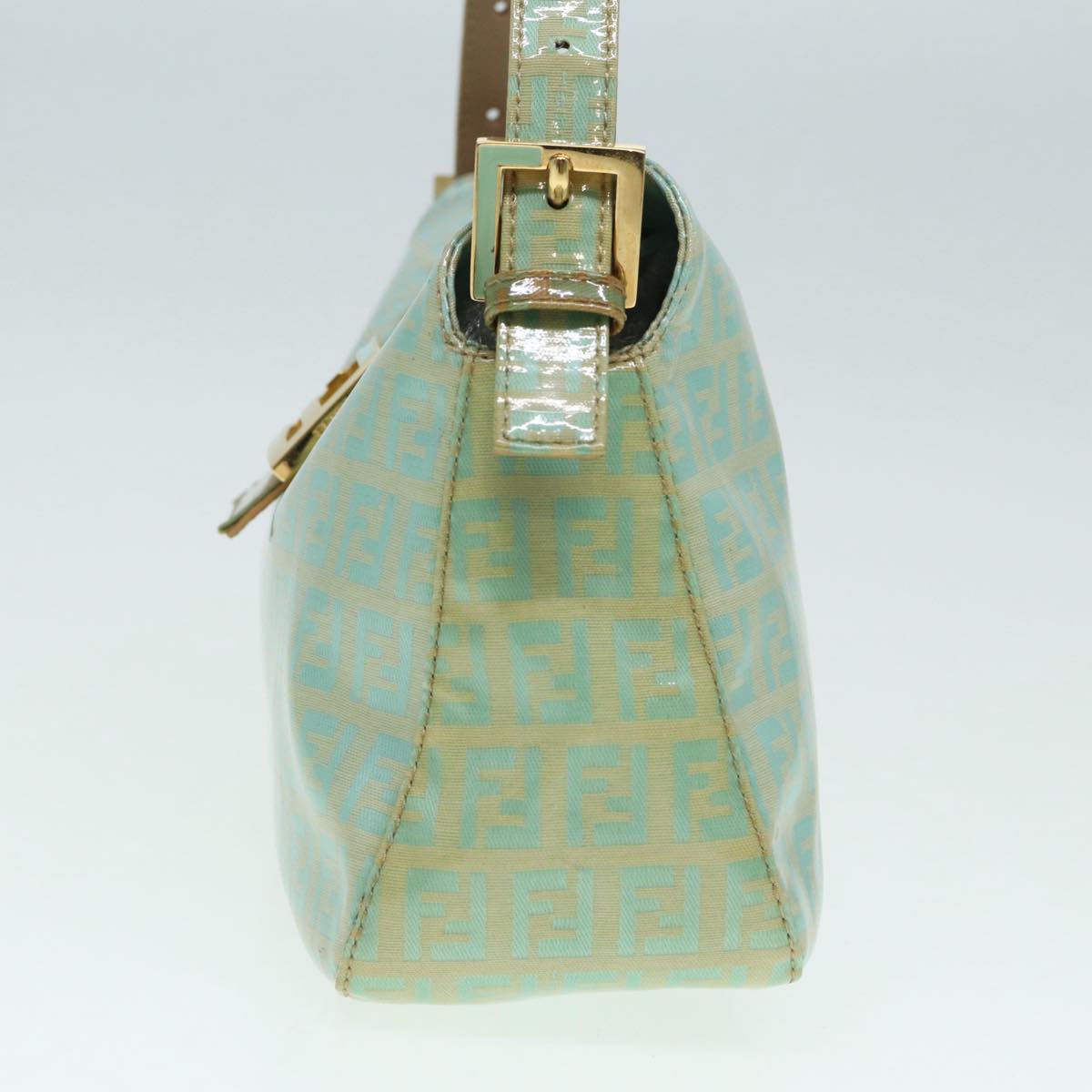 FENDI Zucchino Canvas Mamma Baguette Shoulder Bag Enamel Gold Green ep5220