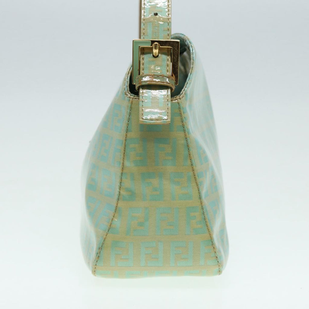 FENDI Zucchino Canvas Mamma Baguette Shoulder Bag Enamel Gold Green ep5220
