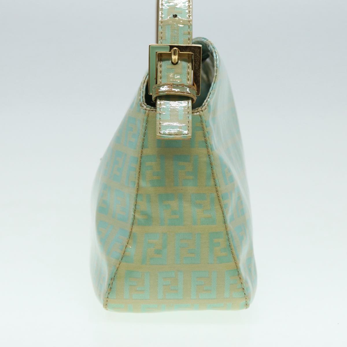FENDI Zucchino Canvas Mamma Baguette Shoulder Bag Enamel Gold Green ep5220