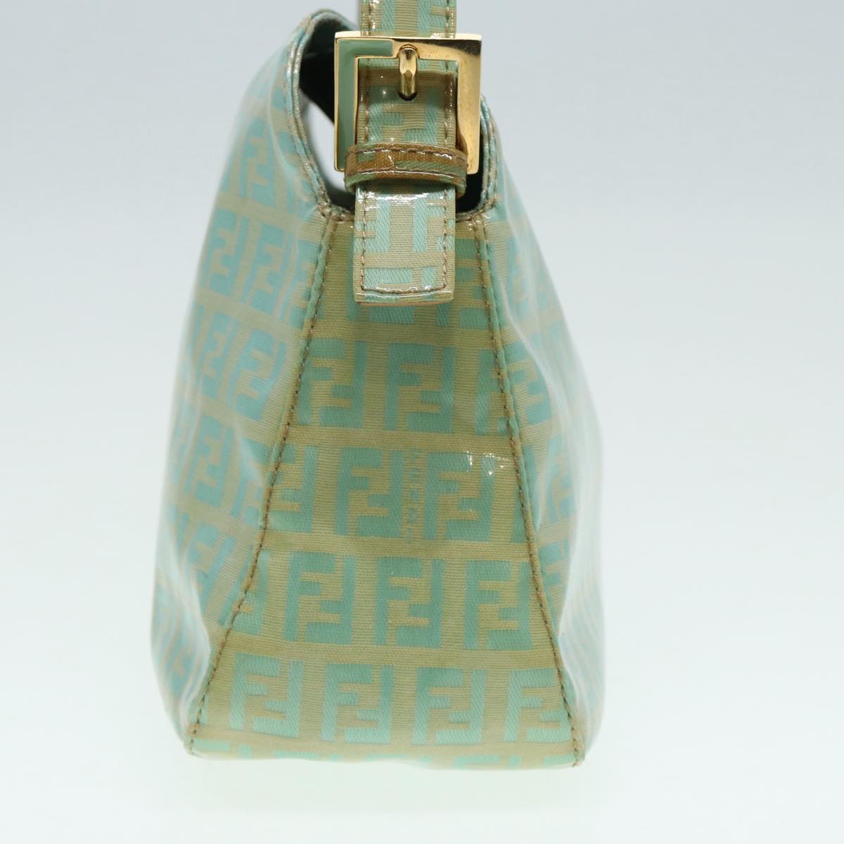 FENDI Zucchino Canvas Mamma Baguette Shoulder Bag Enamel Gold Green ep5220