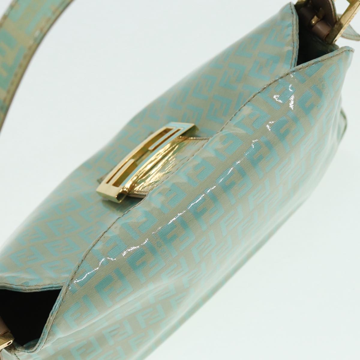 FENDI Zucchino Canvas Mamma Baguette Shoulder Bag Enamel Gold Green ep5220