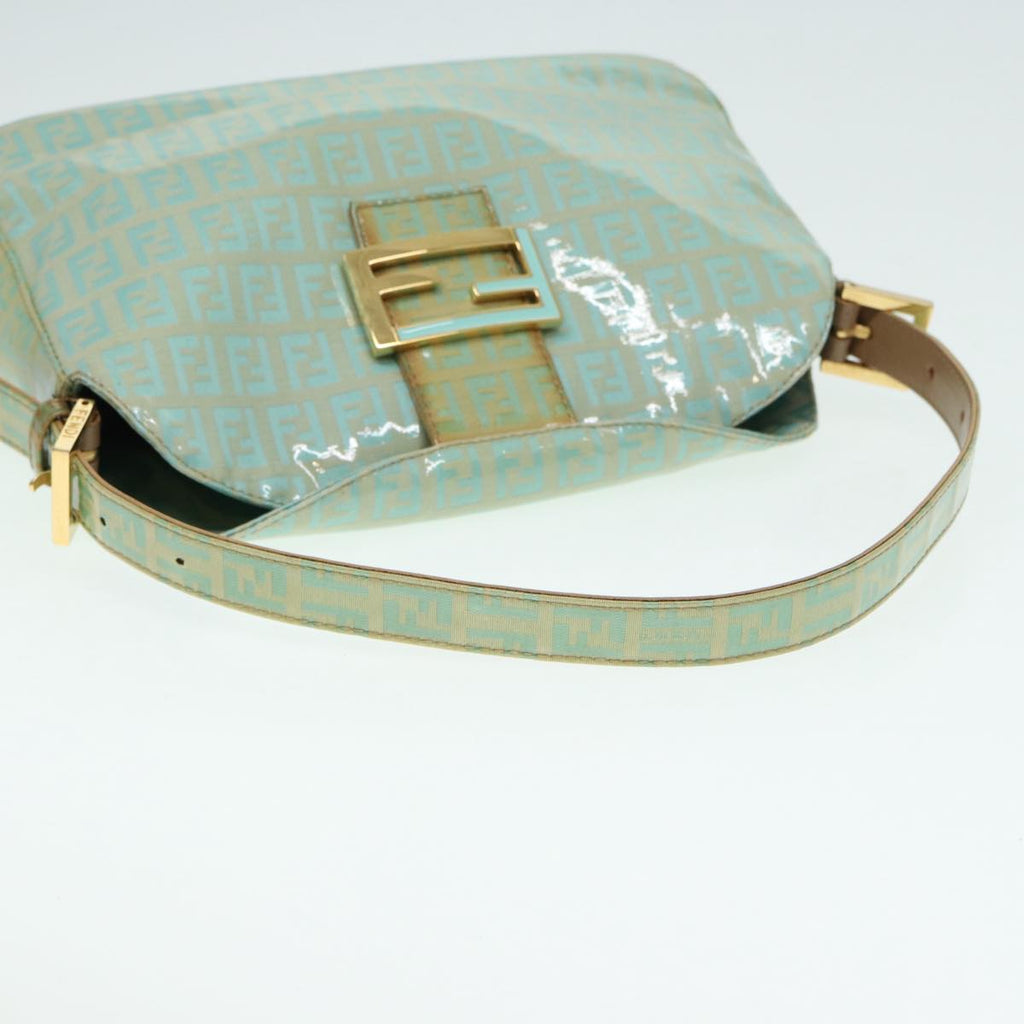 FENDI Zucchino Canvas Mamma Baguette Shoulder Bag Enamel Gold Green ep5220