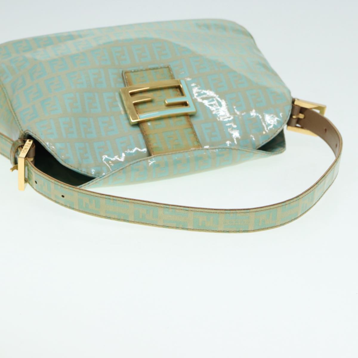 FENDI Zucchino Canvas Mamma Baguette Shoulder Bag Enamel Gold Green ep5220