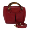 GUCCI Bamboo Hand Bag Leather 2way Red Gold 007 1793 0238 ep5221