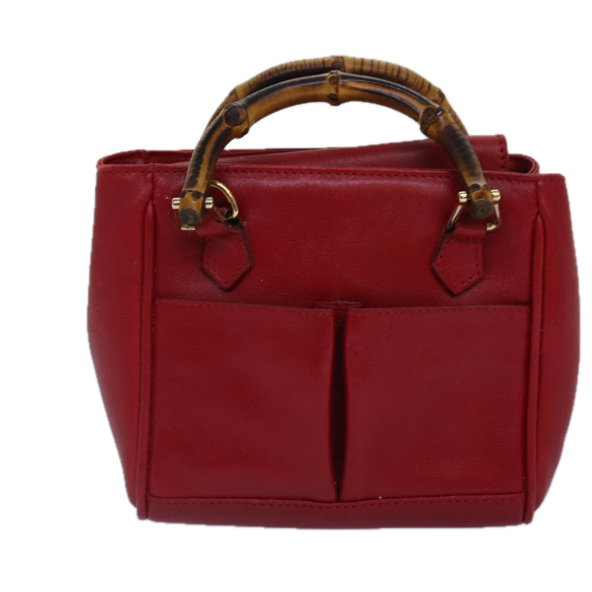 GUCCI Bamboo Hand Bag Leather 2way Red Gold 007 1793 0238 ep5221