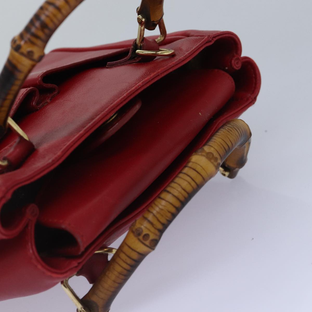 GUCCI Bamboo Hand Bag Leather 2way Red Gold 007 1793 0238 ep5221