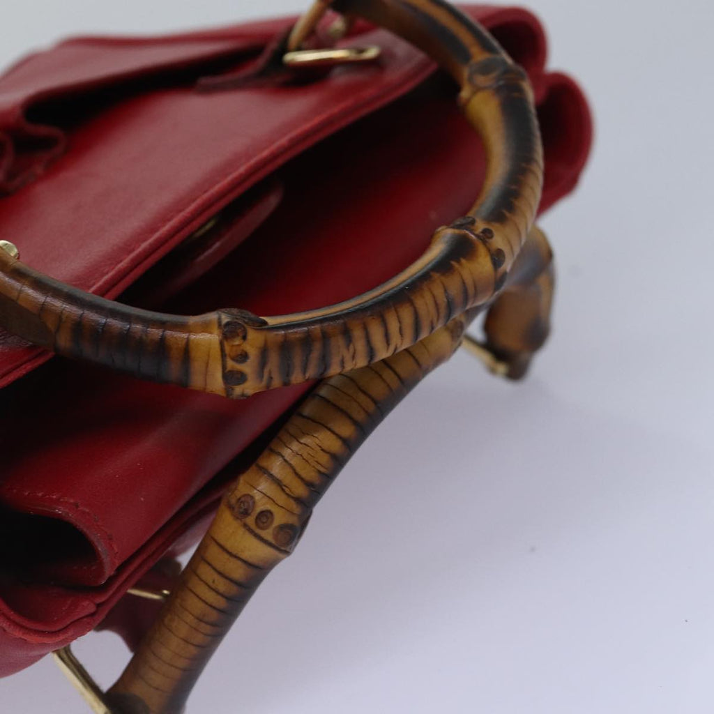GUCCI Bamboo Hand Bag Leather 2way Red Gold 007 1793 0238 ep5221