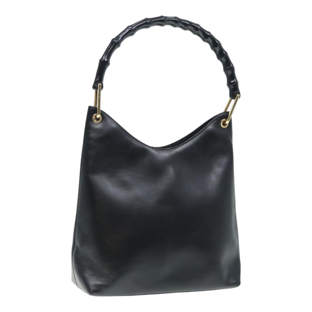 GUCCI Bamboo Shoulder Bag Leather Black Gold 001 3007 ep5224