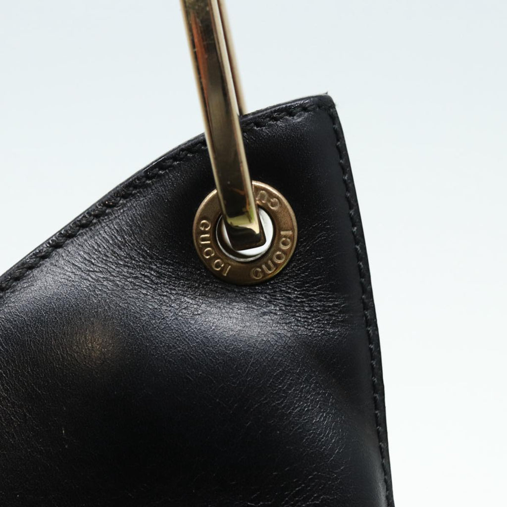 GUCCI Bamboo Shoulder Bag Leather Black Gold 001 3007 ep5224