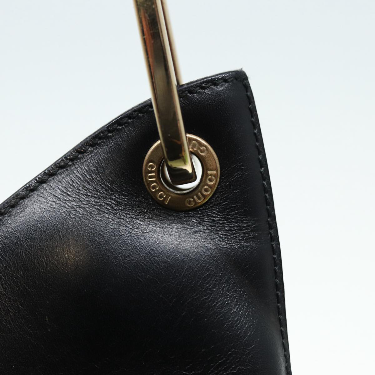 GUCCI Bamboo Shoulder Bag Leather Black Gold 001 3007 ep5224