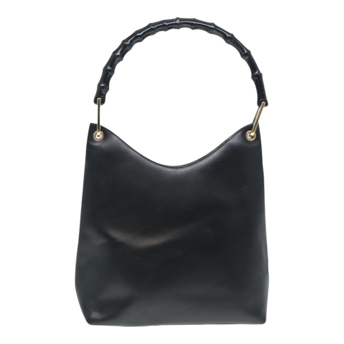 GUCCI Bamboo Shoulder Bag Leather Black Gold 001 3007 ep5224