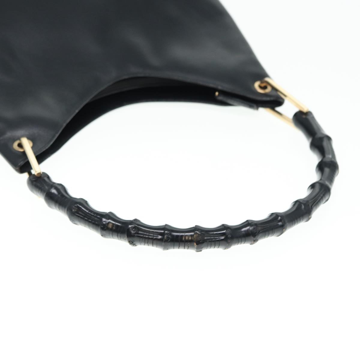 GUCCI Bamboo Shoulder Bag Leather Black Gold 001 3007 ep5224