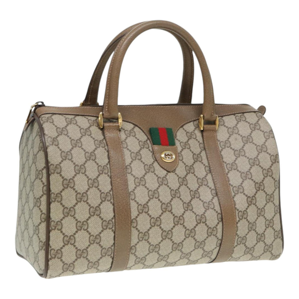 GUCCI GG Supreme Web Sherry Line Boston Bag PVC Beige Gold 40 02 007 ep5225
