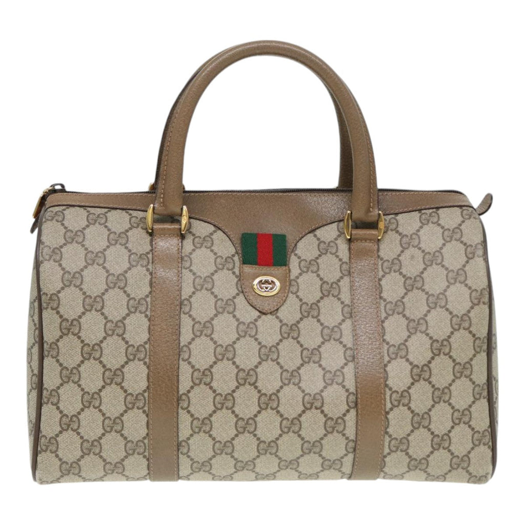 GUCCI GG Supreme Web Sherry Line Boston Bag PVC Beige Gold 40 02 007 ep5225