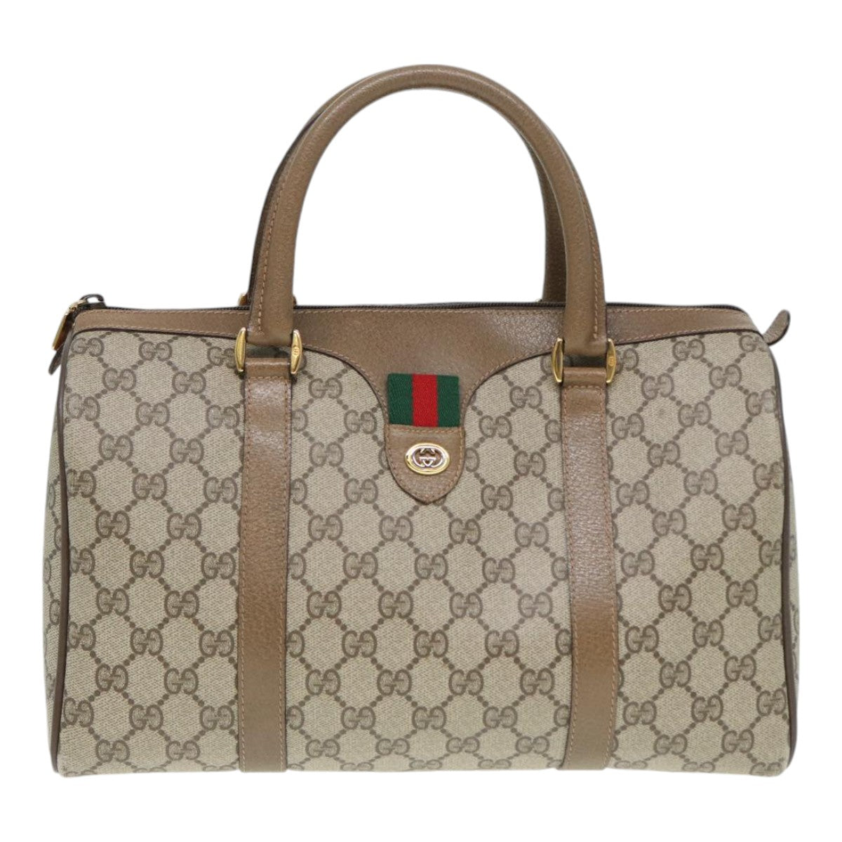 GUCCI GG Supreme Web Sherry Line Boston Bag PVC Beige Gold 40 02 007 ep5225