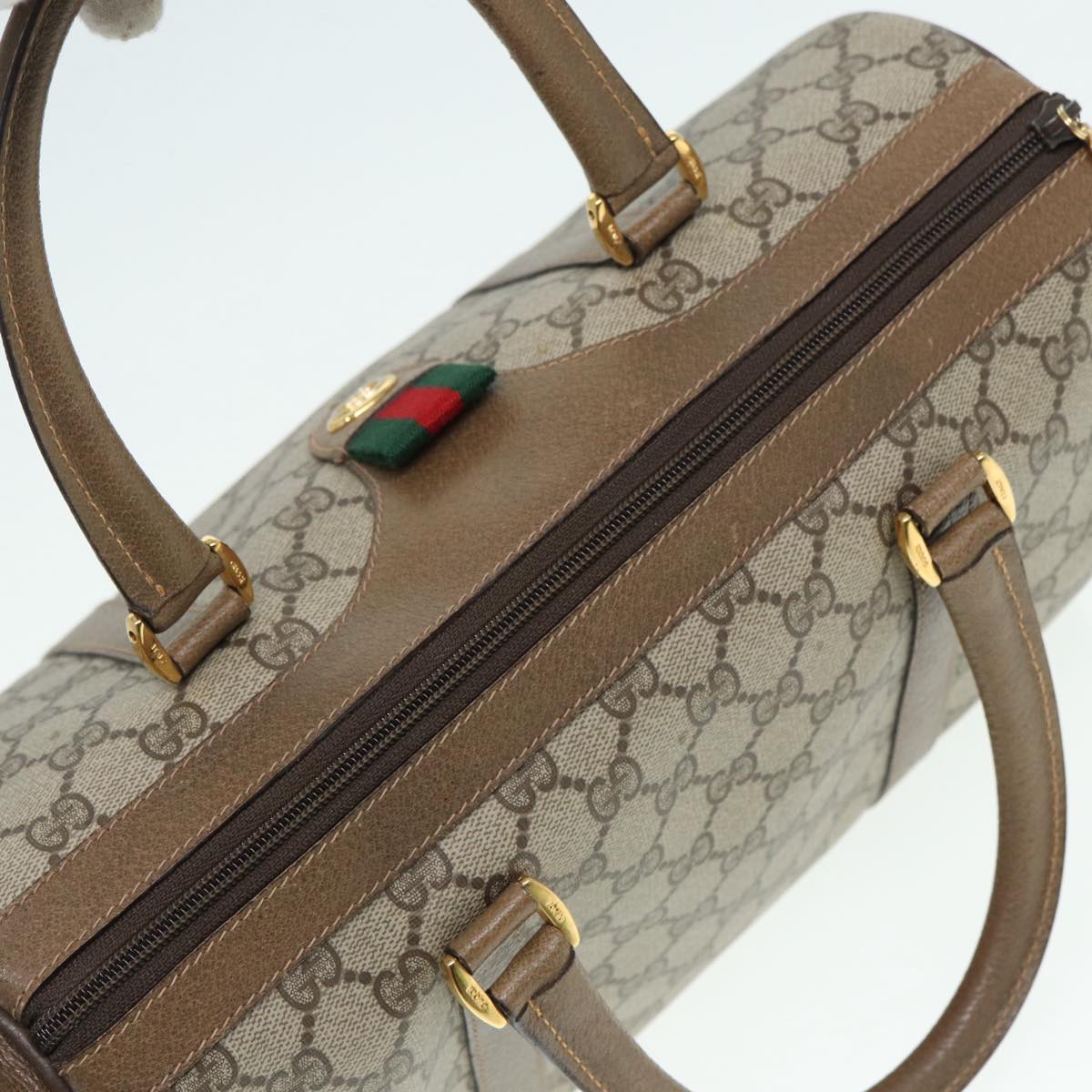 GUCCI GG Supreme Web Sherry Line Boston Bag PVC Beige Gold 40 02 007 ep5225