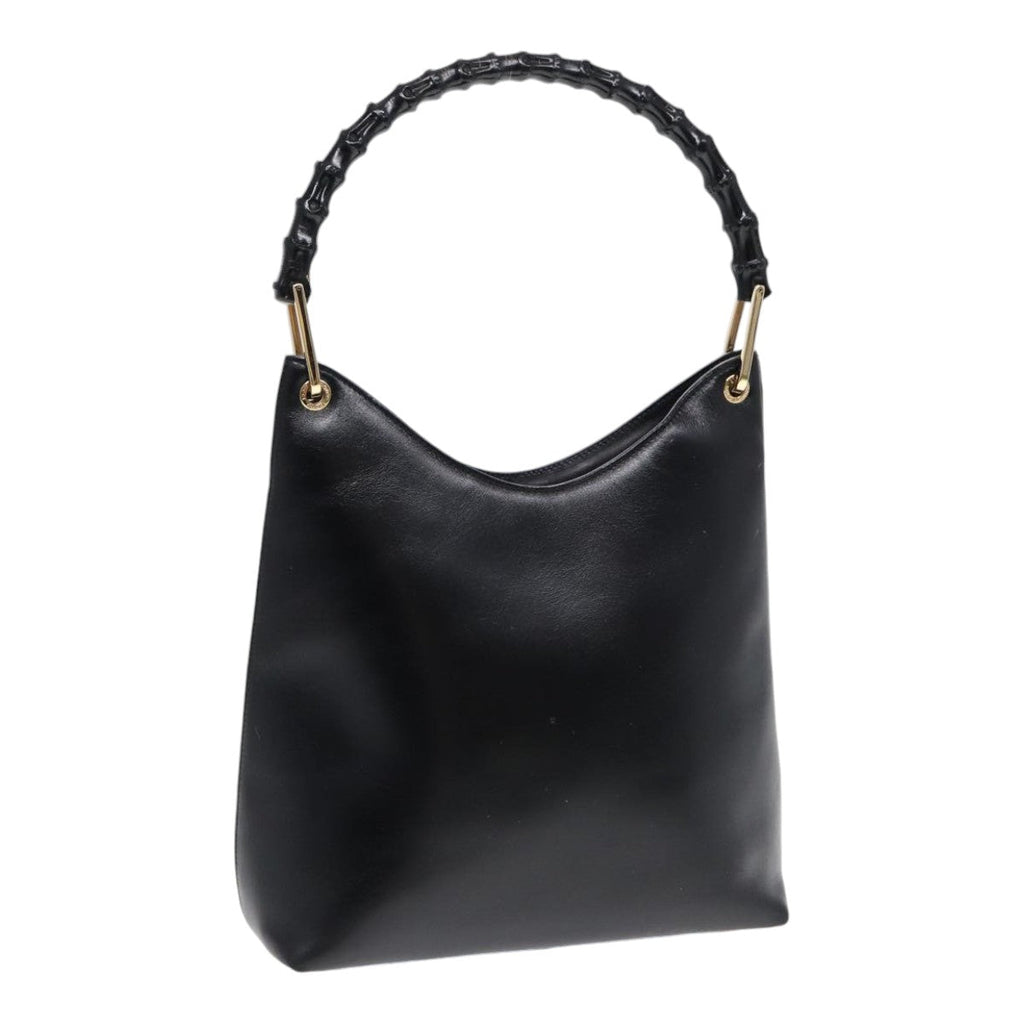GUCCI Bamboo Hand Bag Leather Black Gold 001 3007 ep5226