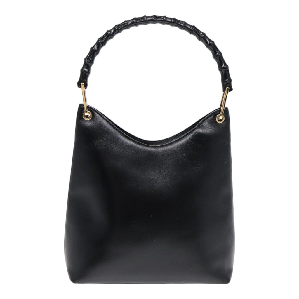GUCCI Bamboo Hand Bag Leather Black Gold 001 3007 ep5226