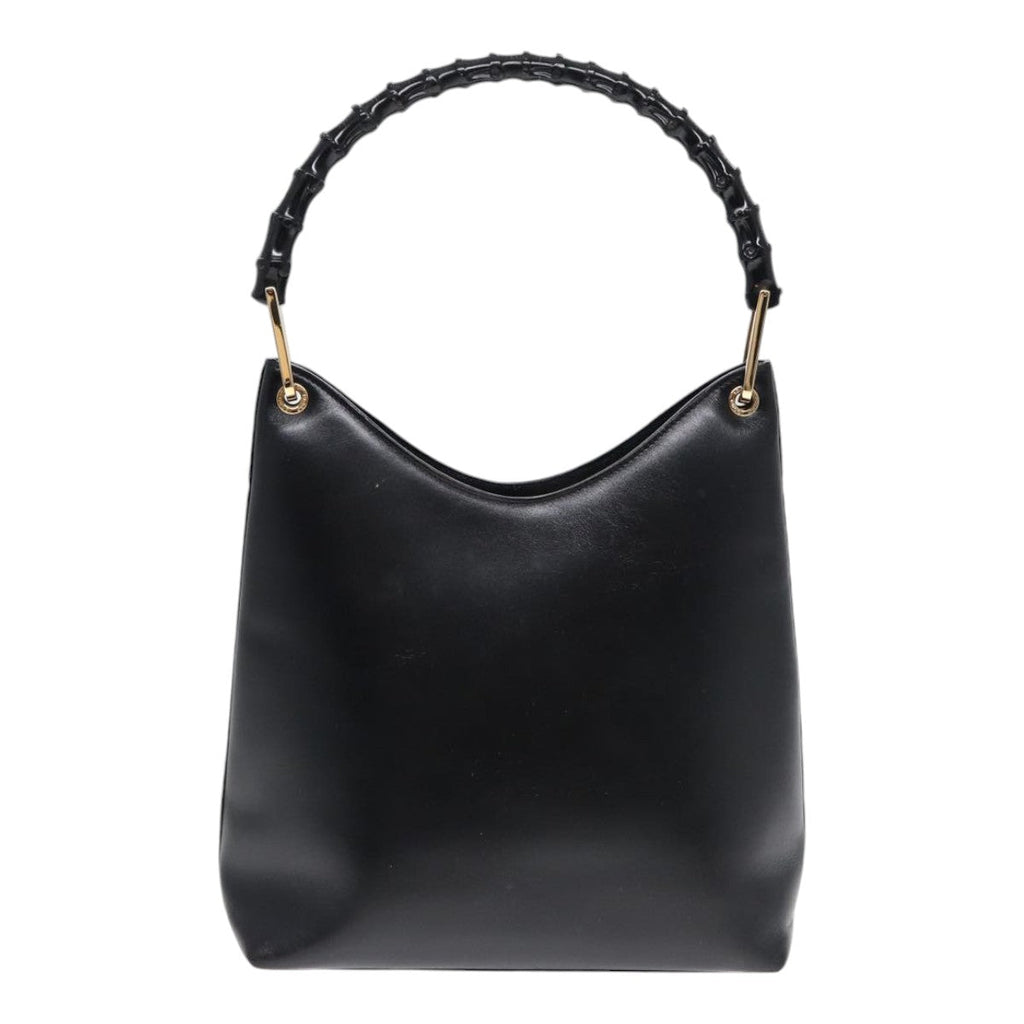 GUCCI Bamboo Hand Bag Leather Black Gold 001 3007 ep5226