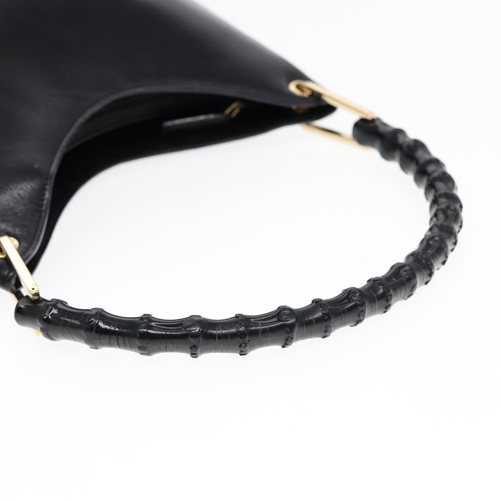 GUCCI Bamboo Hand Bag Leather Black Gold 001 3007 ep5226