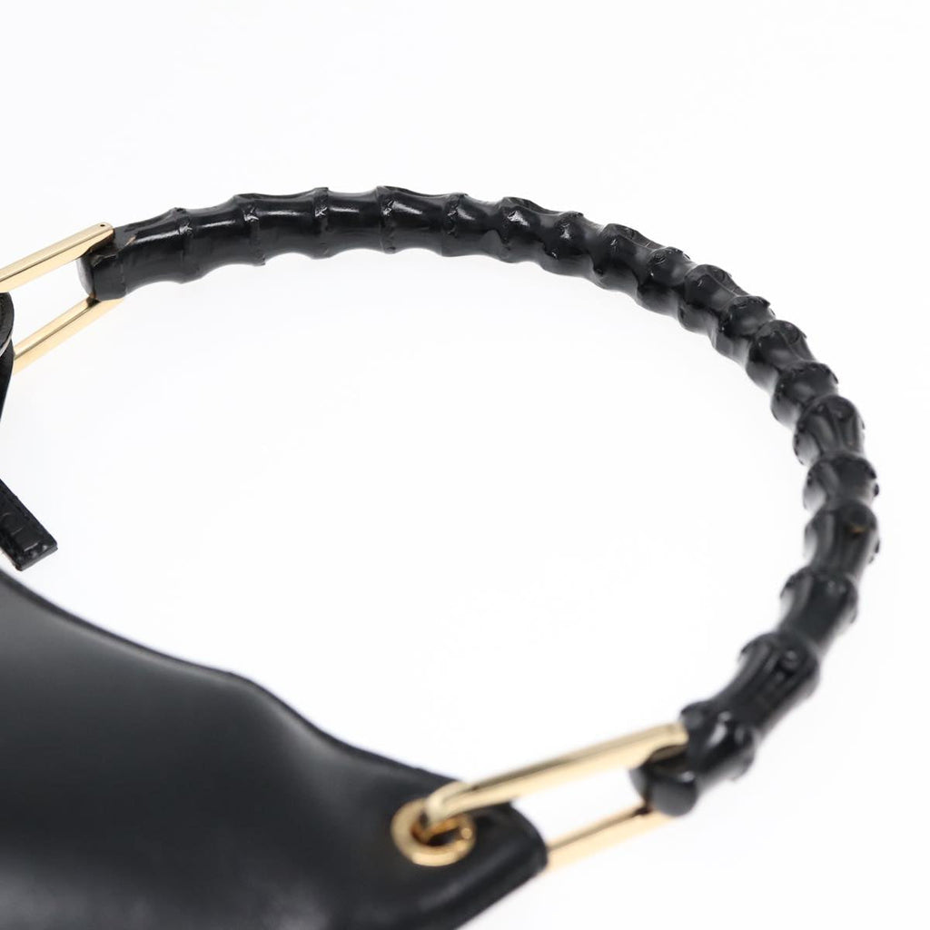 GUCCI Bamboo Hand Bag Leather Black Gold 001 3007 ep5226