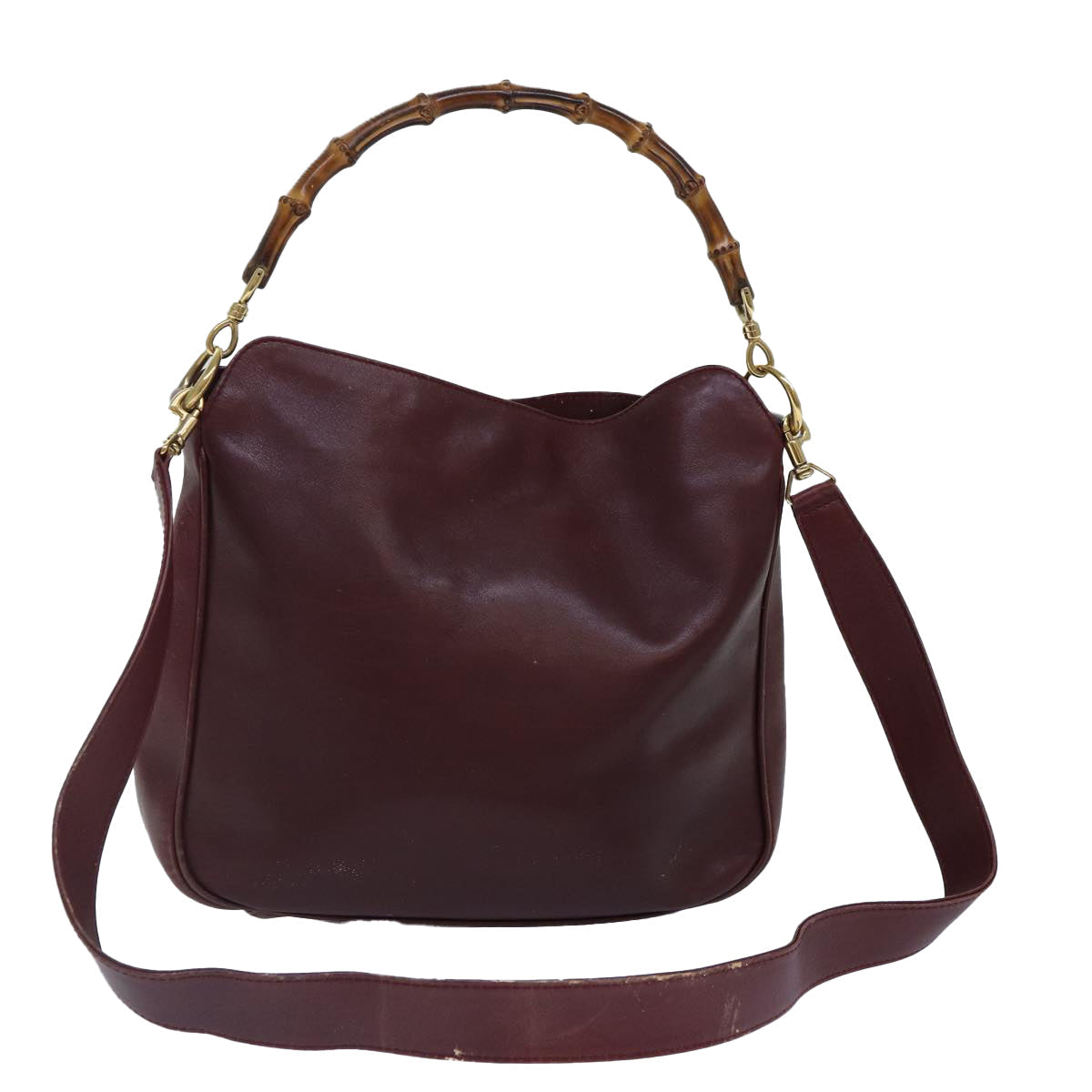 GUCCI Bamboo Hand Bag Leather 2way Wine Red Gold 001 1638 2615 ep5227
